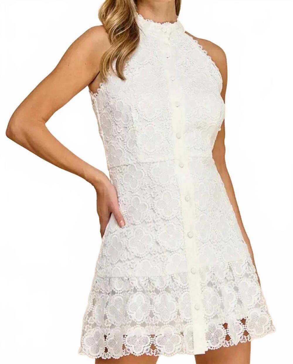 NEW BABY PINK women's sadie floral high neck mini dress in white